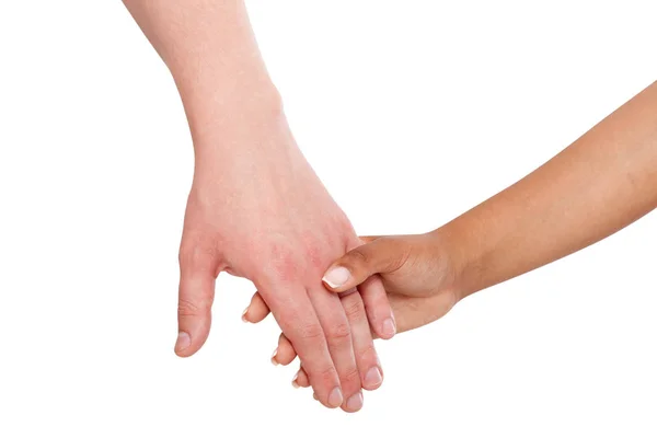 Händchenhalten Paar einer gemischten Rasse auf weißem Hintergrund. — Stockfoto