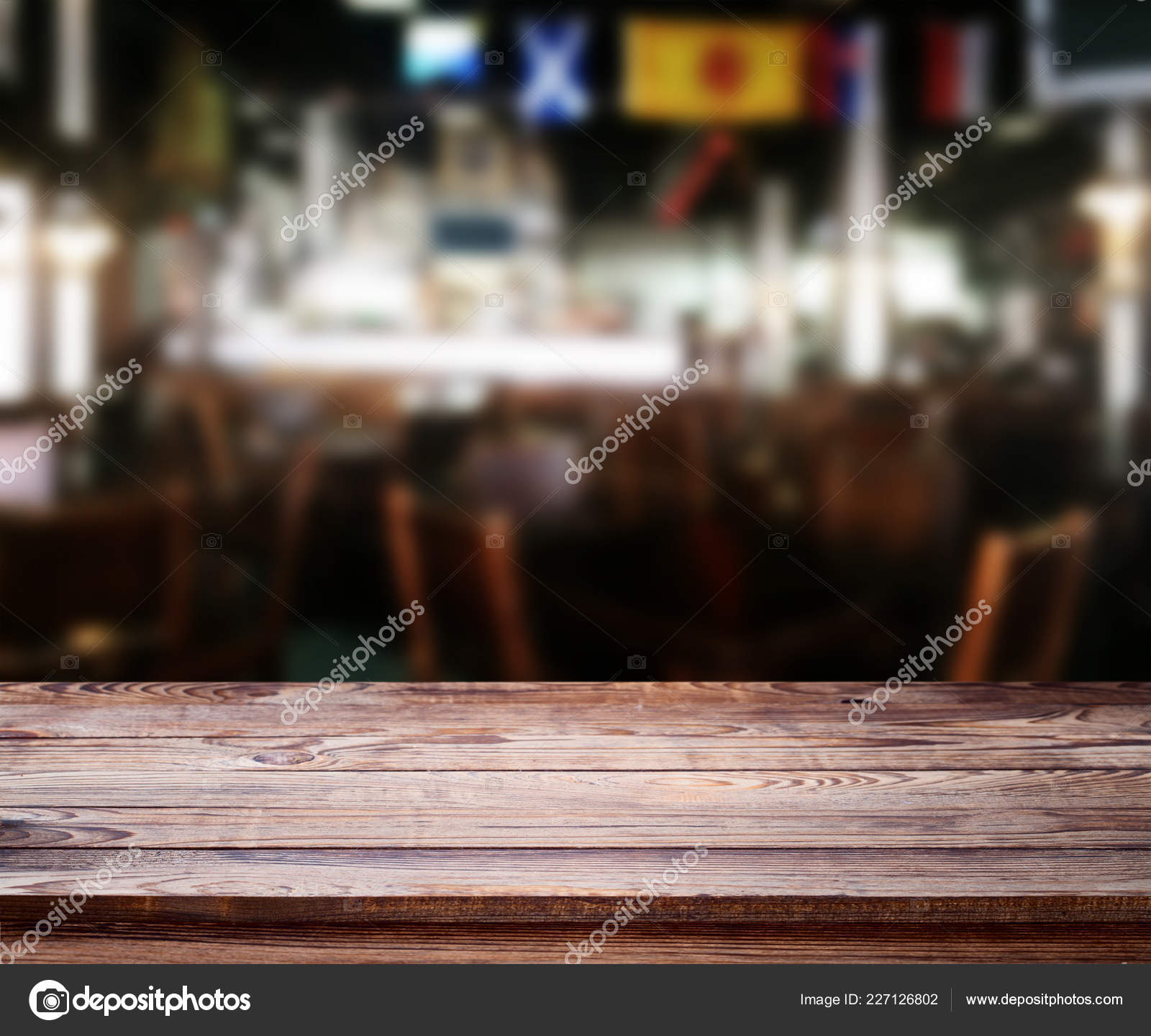 Wooden Table Blured Background Cafe Your Photo Montage Product Display  Stock Photo by ©victoreus 227126802