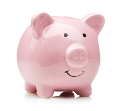 tek seramik pembe beyaz arka plan üzerinde izole kumbara