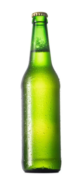 Single Green Bottle Beer Condensation Drops Isolated White Background — Stock Photo, Image