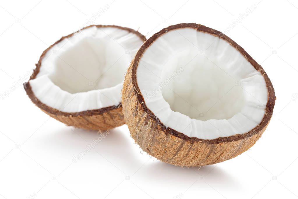 cracked coconut isolated on white background