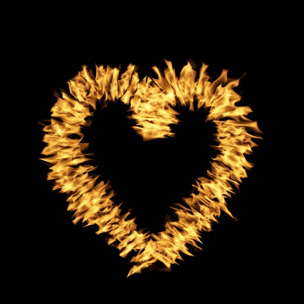 Burning Heart Black Background Drawn Heart Fire Valentine Day — Stock Photo, Image