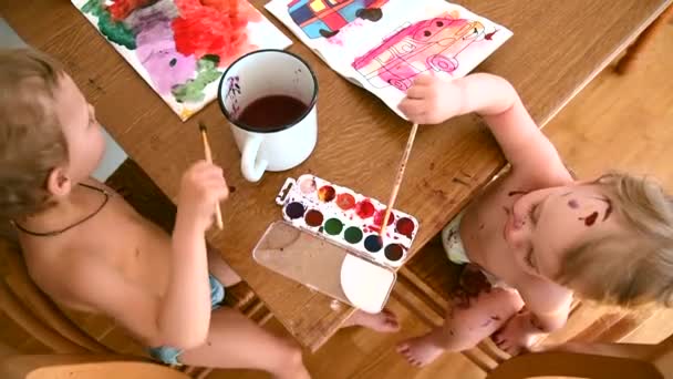 Kids Painting Paints — Stock Video
