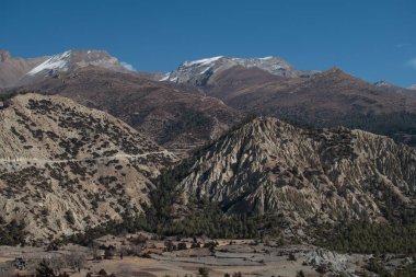 Dağlar Annapurna pisti, Marshyangdi nehir vadisi, Humde, Himalaya, Nepal, Asya