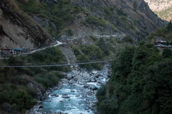 Marshyangdi Nehir Vadisi Annapurna Pisti Himalaya Nepal Asya Üzerindeki Asma — Stok fotoğraf