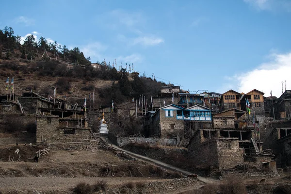Felső Pisang Hegyi Falu Túrázás Annapurna Áramkör Himalája Nepál Ázsia — Stock Fotó