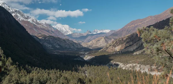 Panorama Delle Montagne Trekking Circuito Dell Annapurna Valle Del Fiume — Foto Stock