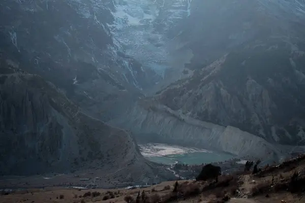Ghiacciaio Montagna Sopra Villaggio Manang Circuito Trekking Annapurna Himalaya Nepal — Foto Stock