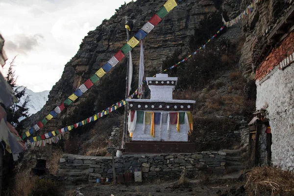 Buddhistisches Denkmal Von Praken Gompa Über Dem Dorf Manang Annapurna — Stockfoto