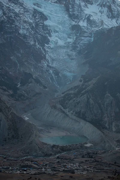 Ghiacciaio Montagna Sopra Villaggio Manang Circuito Trekking Annapurna Himalaya Nepal — Foto Stock