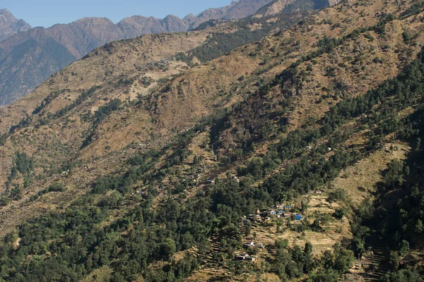 Vista Sobre Cabañas Campos Arroz Terrazas Circuito Annapurna Nepal —  Fotos de Stock