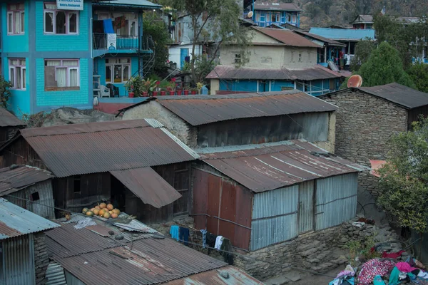 Colorido Aldeia Montanha Jagat Vale Rio Marshyangdi Circuito Annapurna Nepal — Fotografia de Stock