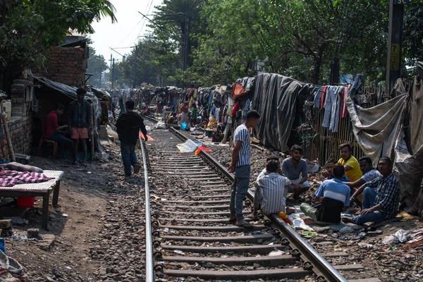 Kolkata Indien Februari 2020 Oidentifierade Människor Vardagen Bredvid Den Aktiva — Stockfoto