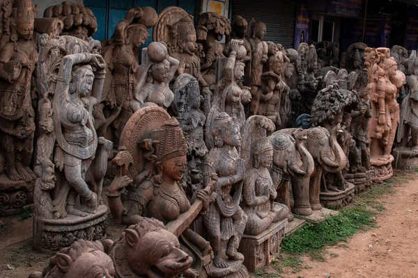 Several Brown Religious Stone Sculptures Display Sale Bhubaneswar Odisha India — Stock Photo, Image