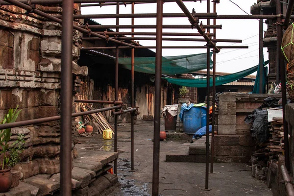 Bhubaneswar Índia Fevereiro 2020 Restauração Andamento Com Andaimes Dentro Templo — Fotografia de Stock