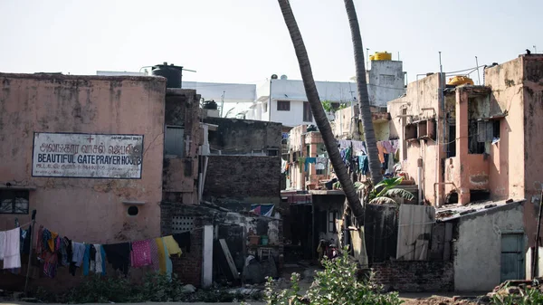 Chennai Indien Februar 2020 Vaskeri Hænge Tørring Uden Beboelsesejendomme Slumkvartererne - Stock-foto