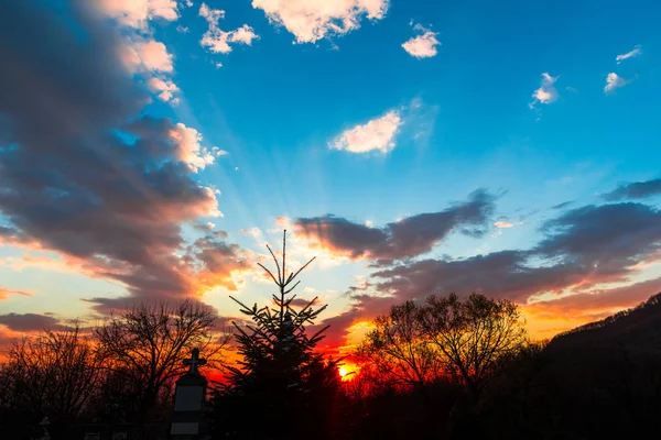 Величественный Красочный Закат Восход Солнца Небо Облаками — стоковое фото