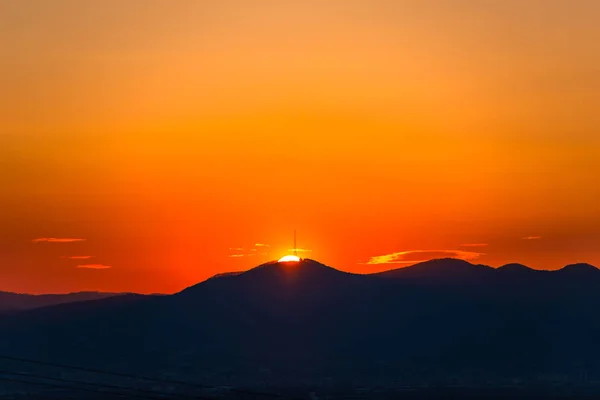 Coucher Soleil Orange Vif Dans Les Montagnes Paysage Naturel — Photo