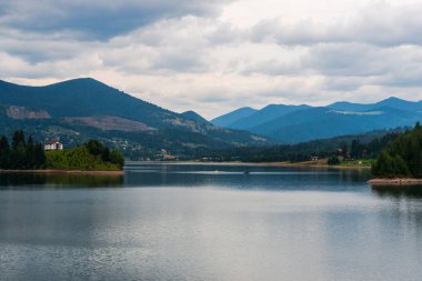 Orman ve nehir ile peyzaj, Romanya.