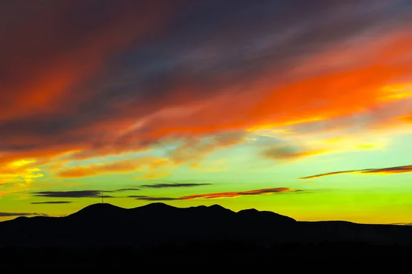 Majestic Orange Green Sunset Sunrise Sky Hills — Stock Photo, Image