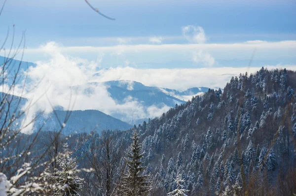 stock image Landscape of mountains in winter, Romania.