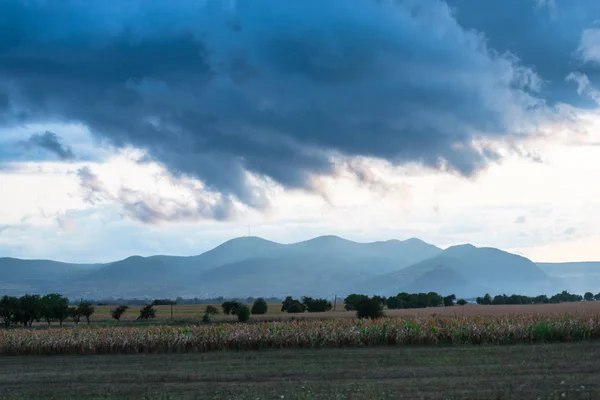 Paysage Champs Montagnes Sur Fond — Photo