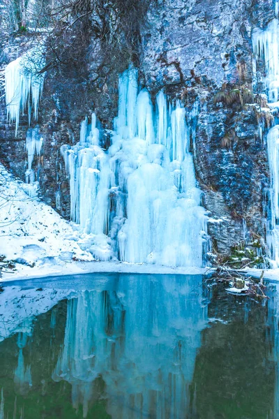 Cascata Forestale Congelata Inverno — Foto Stock