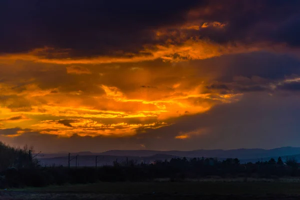 Field Dusk Cloudy Sky Natural Background — Stock Photo, Image