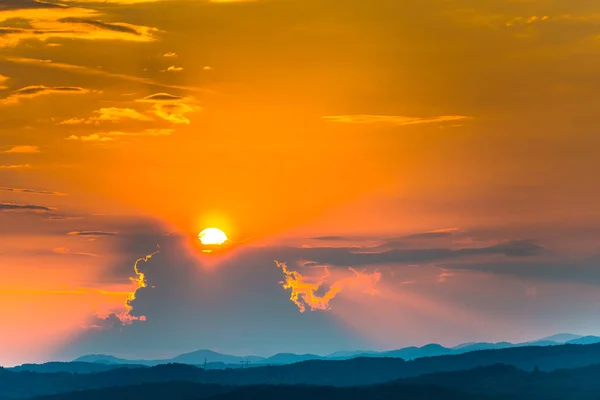 Sunset Sky Sun Shine Field Landscape — Stock Photo, Image