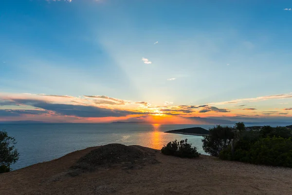 Meereslandschaft Hintergrund Mit Sonnenuntergang Griechenland — Stockfoto