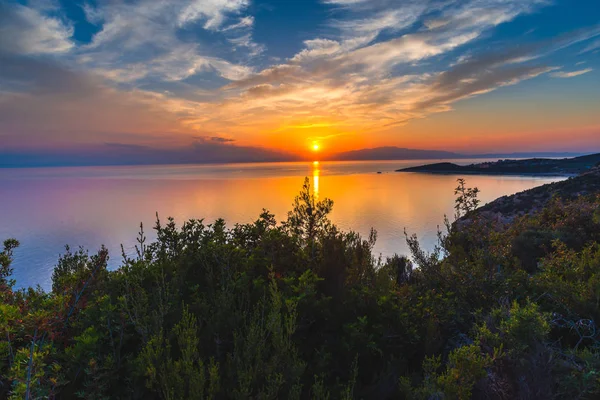 Meereslandschaft Hintergrund Mit Sonnenuntergang Griechenland — Stockfoto