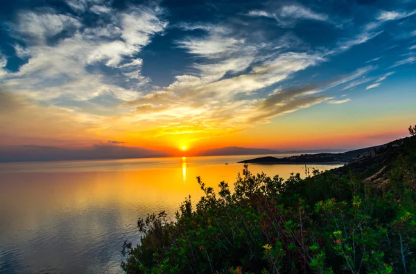 Морський Пейзаж Заходом Сонця Греція — стокове фото