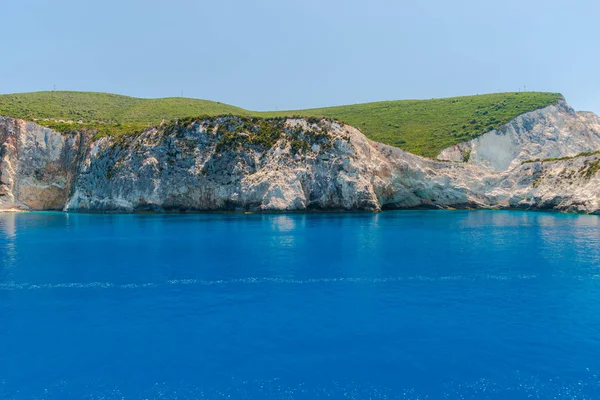 Vista Costeira Pitoresca Mar Mediterrâneo Das Rochas Grécia — Fotografia de Stock