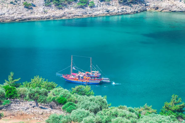 Kefalonia Grekland Juli 2017 Båt Havet Fiskardo Bay — Stockfoto