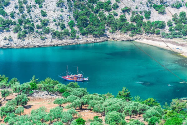Kefalonia Greece July 2017 Boat Sea Fiskardo Bay — Stock Photo, Image