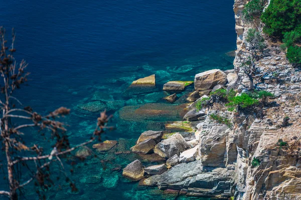 Vista Costiera Del Mar Mediterraneo Delle Rocce Grecia — Foto Stock