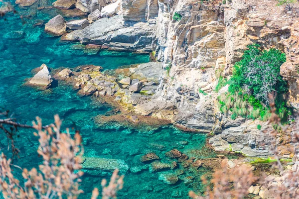 Vista Costiera Del Mar Mediterraneo Delle Rocce Grecia — Foto Stock
