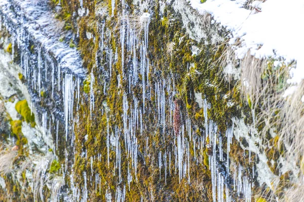 Frusna Vattenfall Vintersäsongen Och Istappar — Stockfoto