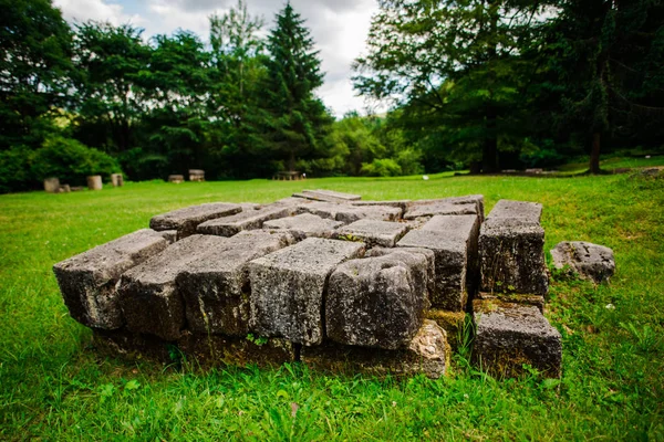 Widok Szczegółowy Sarmizegetusa Regia Ruiny Sanktuaria Andezyt Rumunia — Zdjęcie stockowe