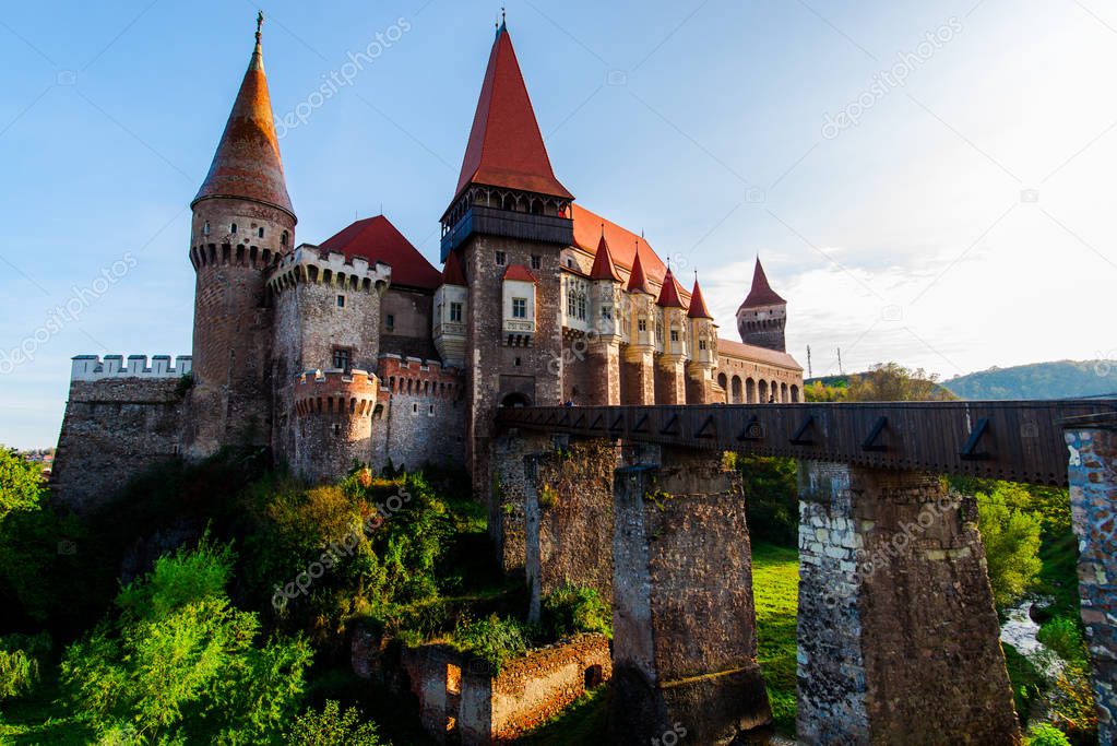 Details of Old Corvinesti Castle, Romania.