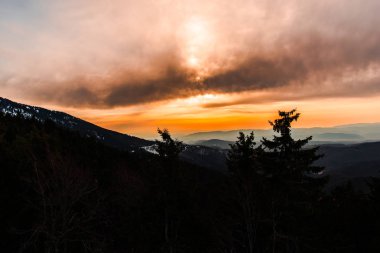 ağaçlar ile dağlarda günbatımı gökyüzü 