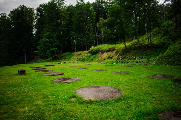 Widok Szczegółowy Sarmizegetusa Regia Ruiny Sanktuaria Andezyt Rumunia — Zdjęcie stockowe