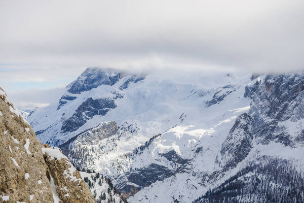 rocky mountains in winter, mountains peak and sky 