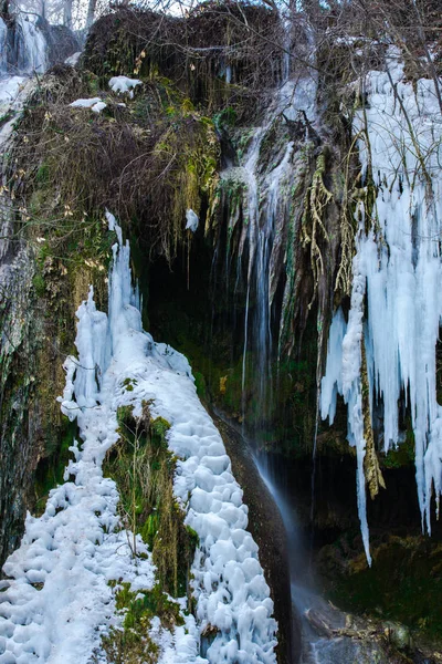 Замороженный Водопад Зимний Сезон Сосульки — стоковое фото