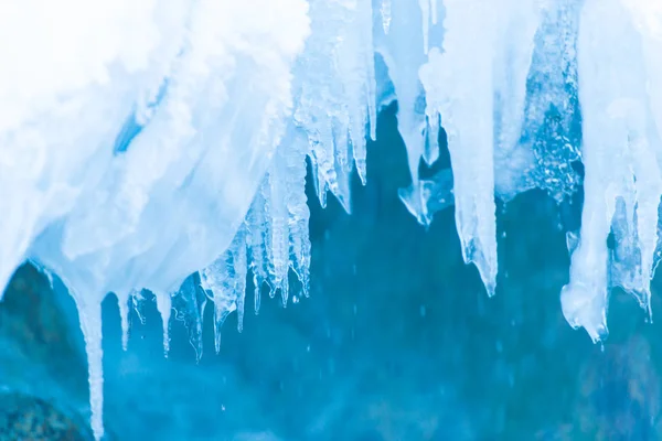 Cascada Congelada Temporada Invierno Carámbanos Primer Plano Textura Superficie Hielo — Foto de Stock