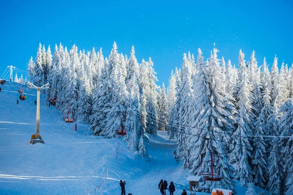 Skigebiet Winter Berge Und Seilbahn — Stockfoto