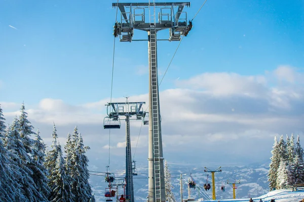 Skigebiet Winter Berge Und Seilbahn — Stockfoto