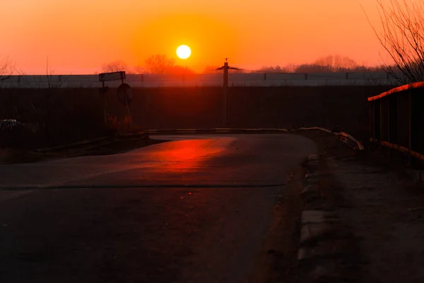 Magestic Orange Sunset Sky Road Way — стоковое фото