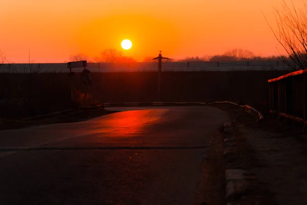 Majestic Orange Sunset Sky Road Way — Stock Photo, Image