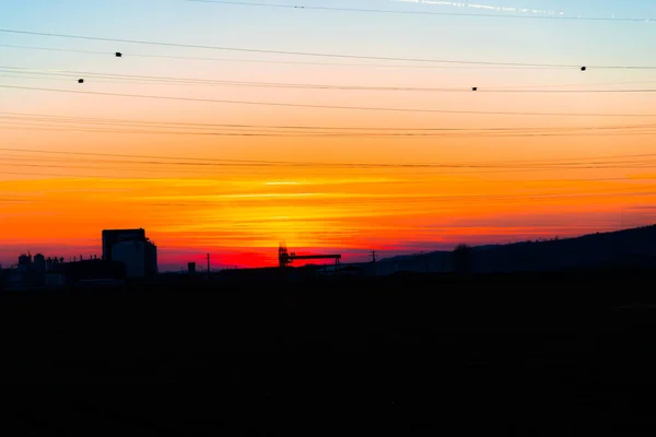 明亮的橙色夕阳天空 — 图库照片